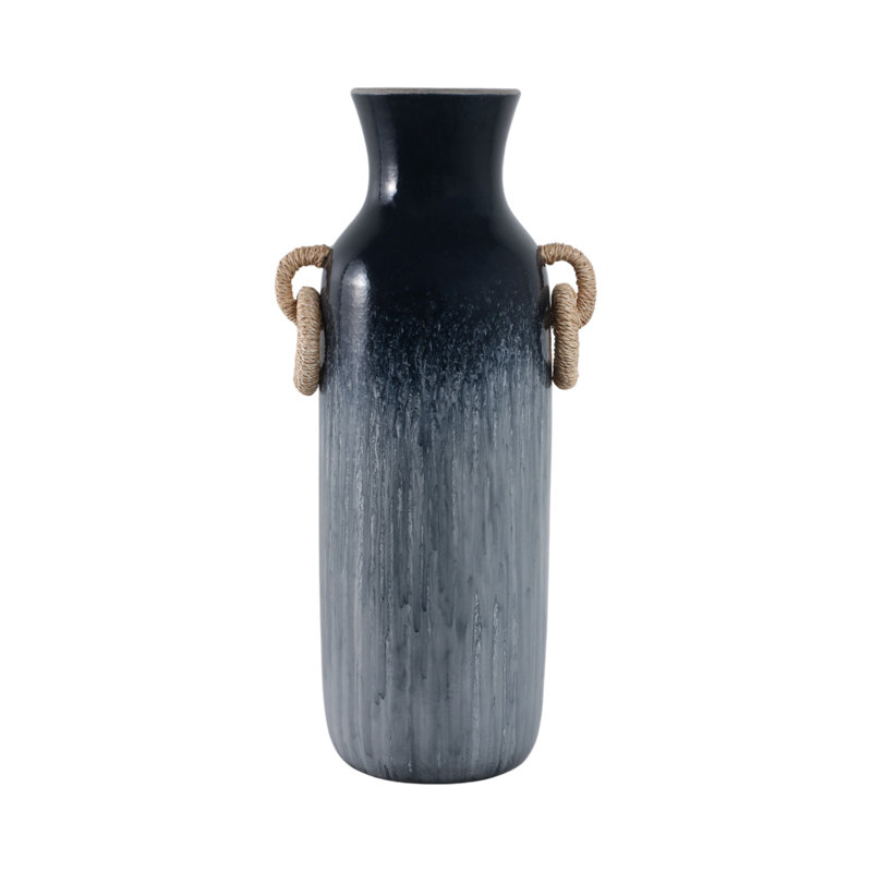 Handmade Pottery/Woven/Clay/Jute Floor Vase, 24", Ombre, Blue