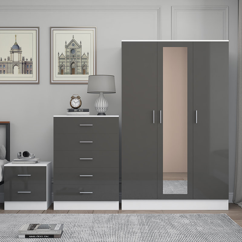 Eva Piece Bedroom Set, Grey Gloss / Matt White