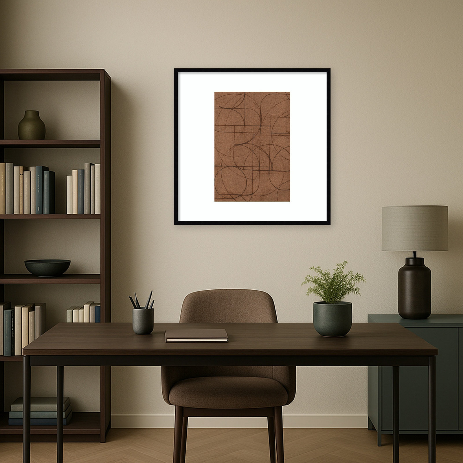 Curved 1 Print by Dan Hobday, 33" H x 33" W, Svelte Noir Black Framed Print with Mat
