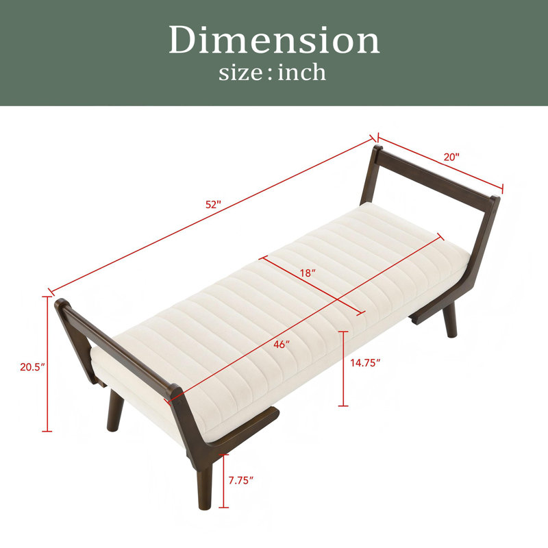 Banc de 52 po Mid-Century avec pieds en bois de noyer, tabouret rembourré avec repose-pieds cannelé pour la cuisine, le salon, la chambre à coucher, le vestibule, l'extrémité du lit