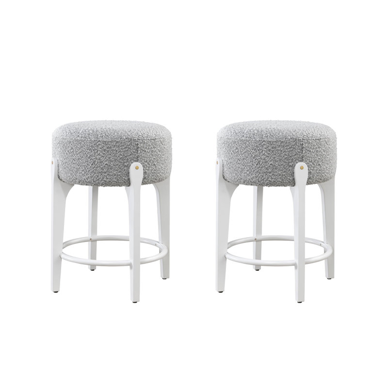 Tabouret Ellie, Tabouret de comptoir (siège d'une hauteur de 25,8, Boucle grise / base blanche
