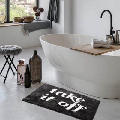 QuickDry Humor Bath Mat - Ultra-Absorbent, Non-Slip Microfiber Rug, Fun Bathroom Decor, Machine Washable, 20x31.5in, Charcoal Gray