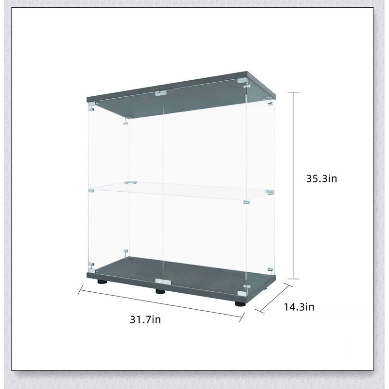 Vitrine à deux portes avec 2 tablettes vitrées et porte
