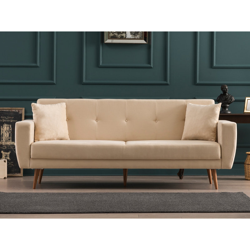 Canapé-lit rembourré 85,8 po Rueter, 100 % polyester crème