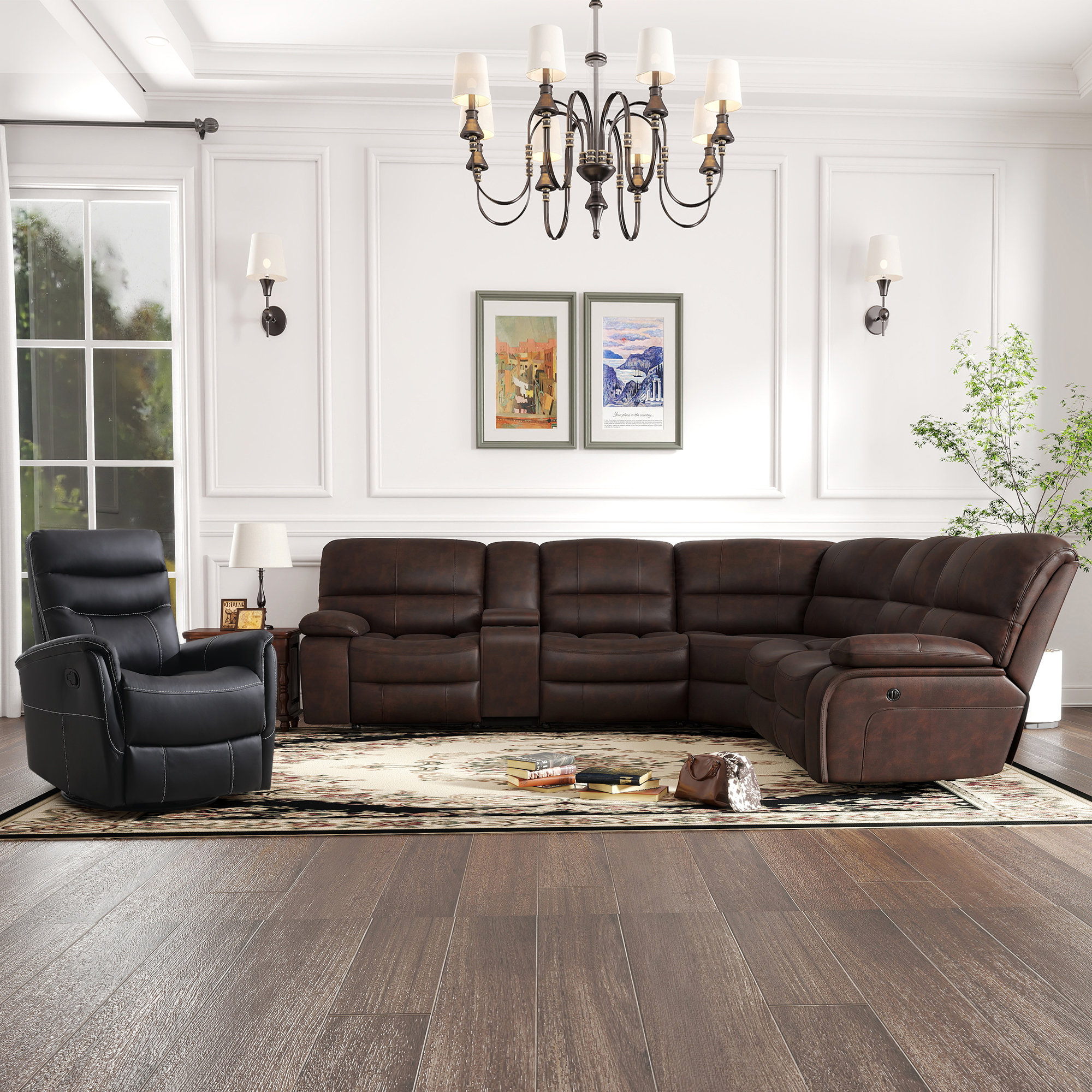 Latitude Run® 7-Piece Modern Faux Leather Upholstered Power Reclining ...