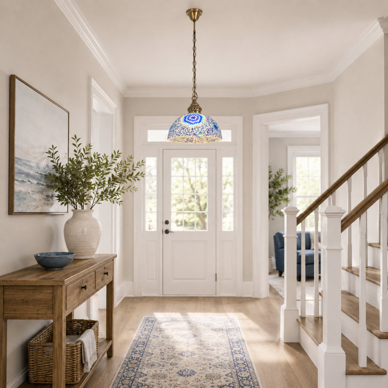 Luminaire suspendu simple en verre bleu étoilé avec chaîne réglable et ampoules chaudes