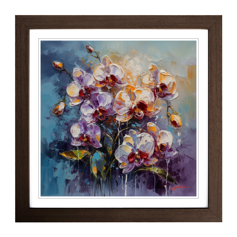 Orchid Flower Palette Knife Painting No.7 - Framed Print, Walnut