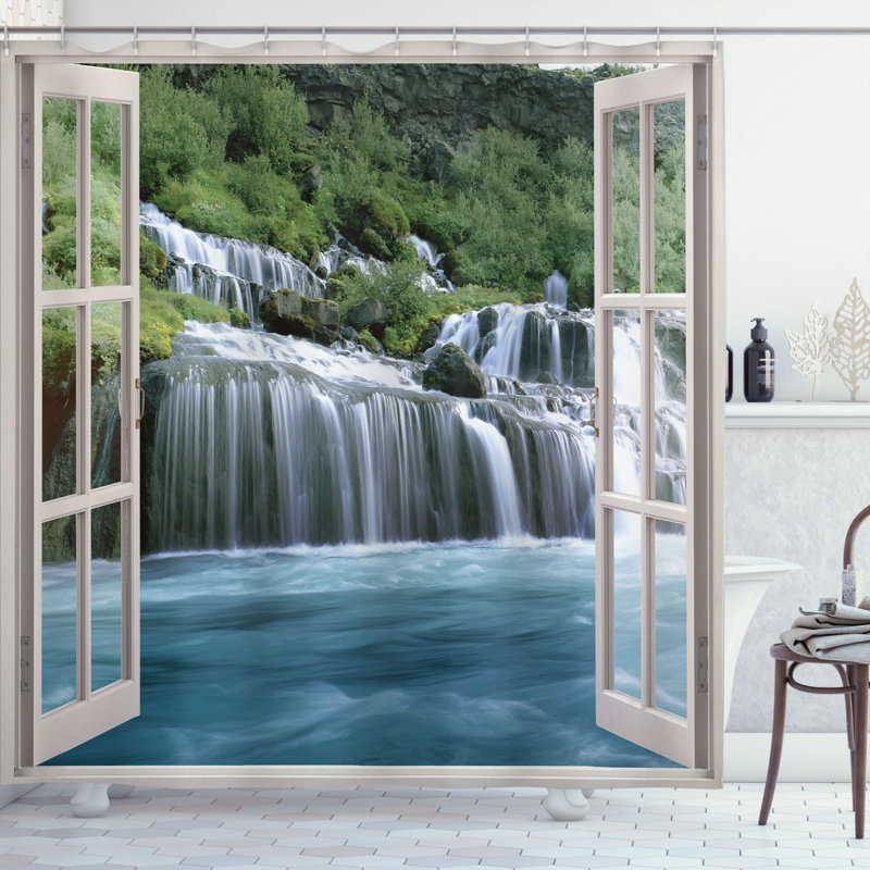 Ensemble de rideau de douche en cascade + crochets, H 70 po x l 69 po
