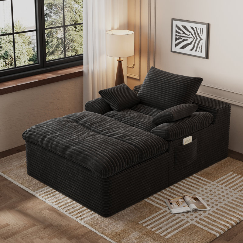 Chaise longue 53,5 po rembourrée surdimensionnée avec méridienne à dossier profond avec 3 coussins - aucun assemblage requis