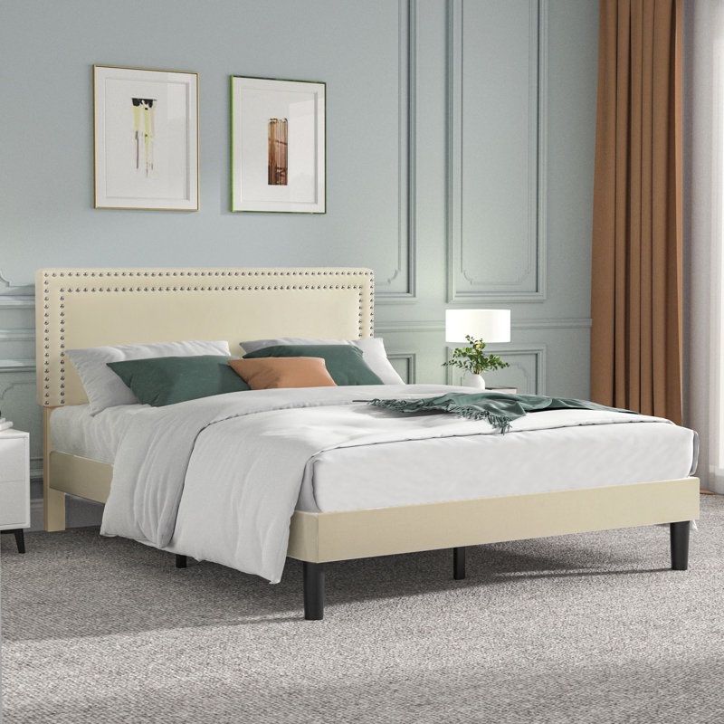 Rathdrum Upholstered Bed, Beige
