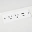 Coiffeuse moderne pour la chambre à coucher avec lumières réglables tricolores, armoire latérale interchangeable, séparateurs de tiroir et éclairage compact blanc Power Strip, tablettes de rangement rétractables, ports intégrés