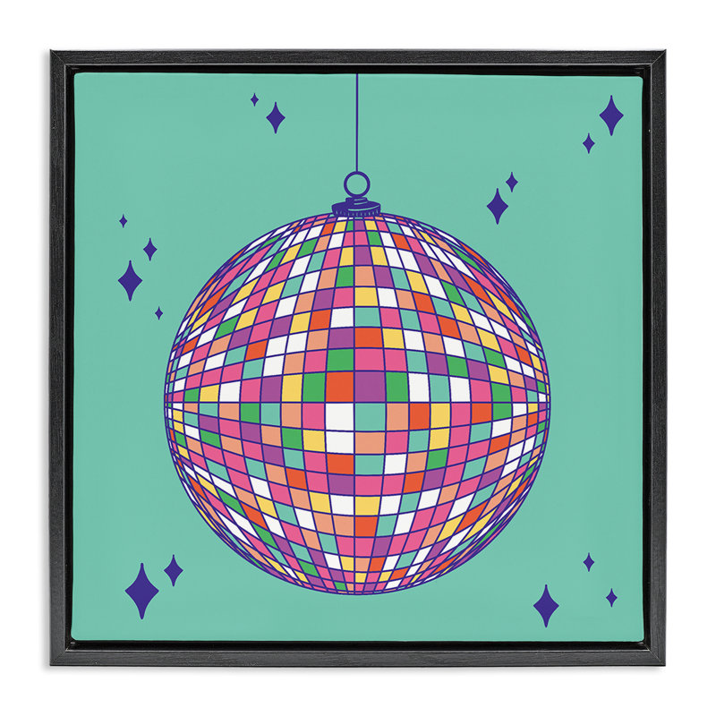 Cadre flottant géométrique moderne disco, design par Sazerelli Designs, Cadre flottant noir de jais, H 18 po x l 18 po