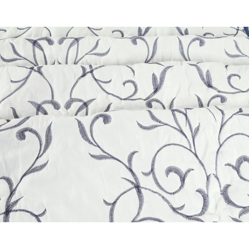 Marina Decoration Home Embroidery Bedding Stitching Coverlet Bedspread Ultra Soft Solid 3 Piece Summer Embroidered Quilt Set with 2 Quilted Shams, Navy Blue Branch Color Queen/Full Size