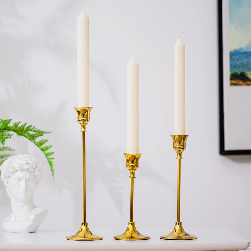 Gold Candle Holders - Set Of 3, Suitable For Candles With A Diameter Of 2 Cm
