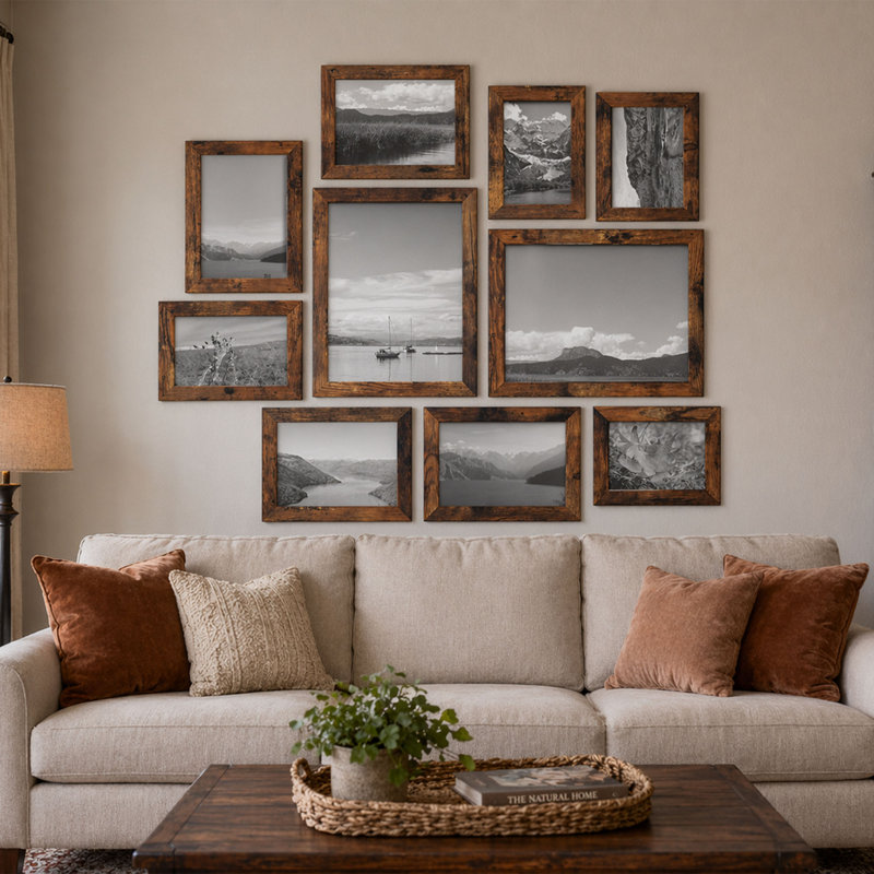 Rustic Brown Picture Frames Set of 10, Collage Gallery Wall Frames with Two 8x10, Four 5x7, Four 4x6 Photo Frames for Wall or Table Display