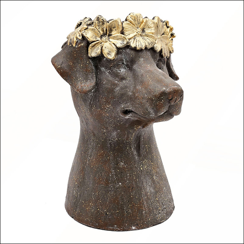 Magnesium Dog Statue Planter with Gold Leaf Crown