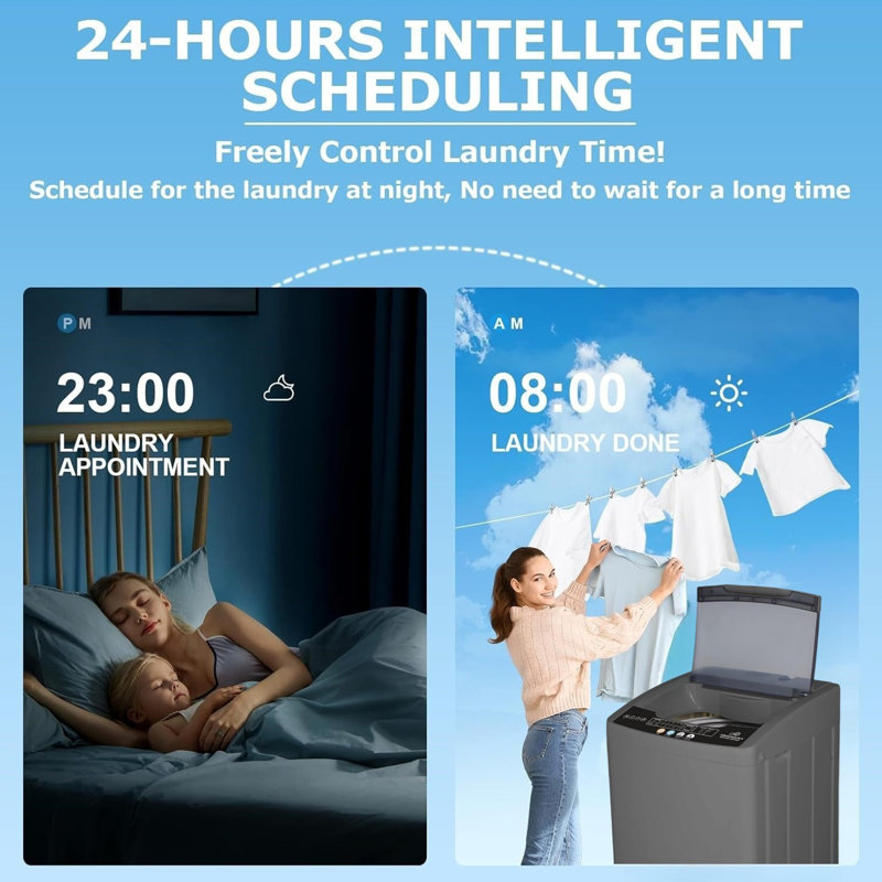 Homdox 2,4 pi³ Laveuse compacte à haute efficacité avec tambour en acier inoxydable, verrou de sécurité pour enfants