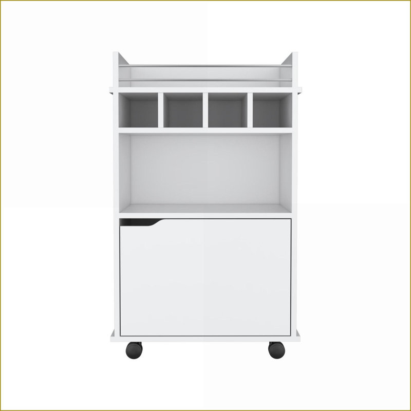 Chariot-bar avec 2 tablettes ouvertes, 4 casiers Armoire | Blanc cassé | Bois d'ingénierie moderne