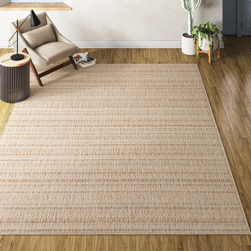 Carllene Bellino Striped Tan Indoor/Outdoor Area Rug, Rectangle 8'10" x 12'