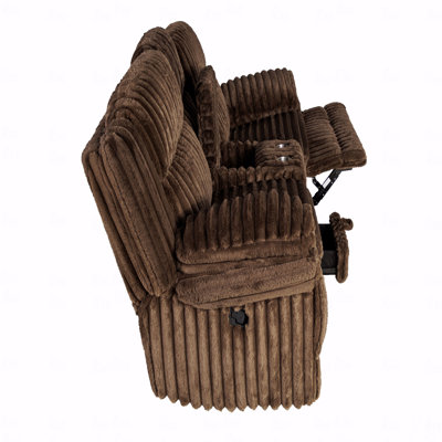 Manual Motion Loveseat With Recliner Function Fur-Like Corduroy In Chocolate