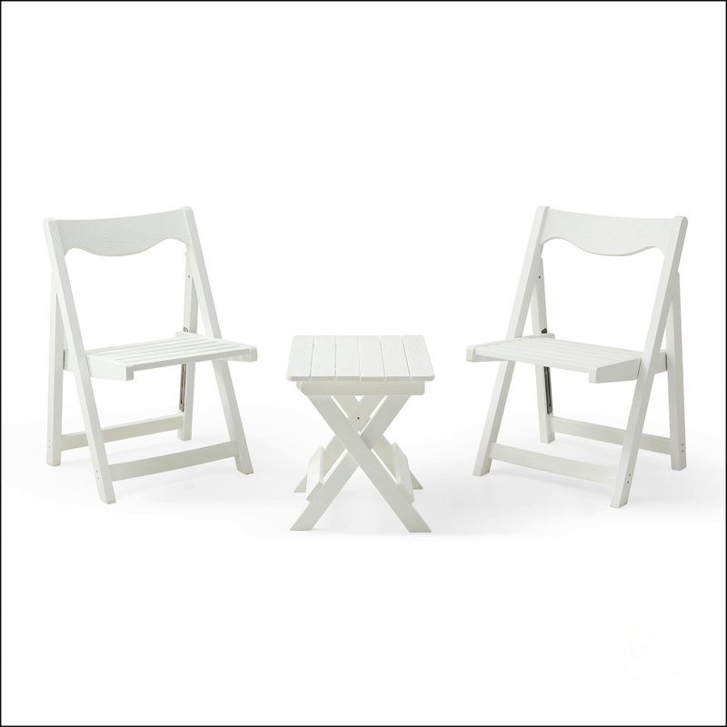 Foldable Small Table And Chair Set With 2 Chairs And Rectangular Table  White