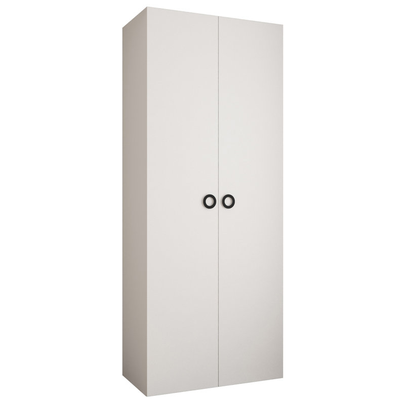 2 Door Manufactured Wood Wardrobe, 245cm H x 100cm W x 40cm D, White Matt/Black Hanlde