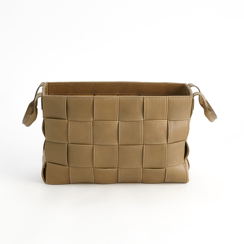 Soft Woven Leather Basket-Putty, 12" H x 18" W x 6.25" D, Azure