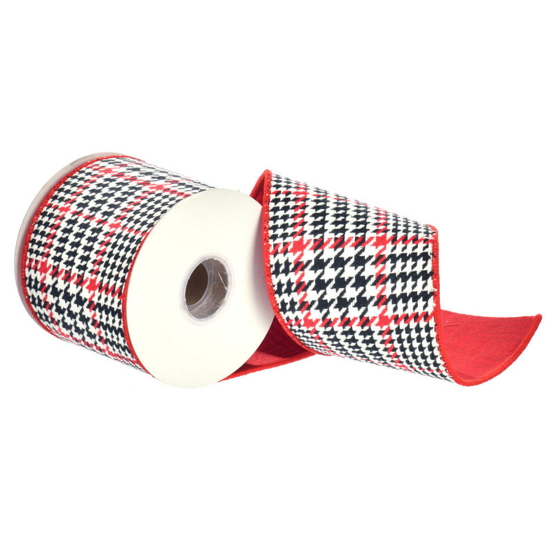 Vickerman 4" Red Houndstooth Plaid Ribbon.