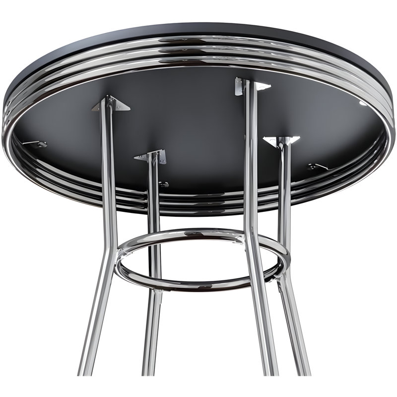 Wood Summit Dining Pub Table Set, 30" Round Top With Chrome Metal Base, Black