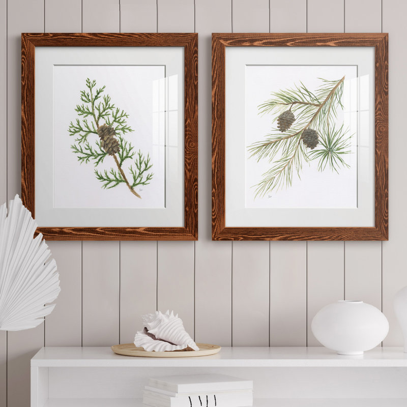Winter Botanical III - ensemble de 2 reproductions d'art, H 24 po x l 36 po x P 1,5 po, Papier avec cadre érable, Blanc