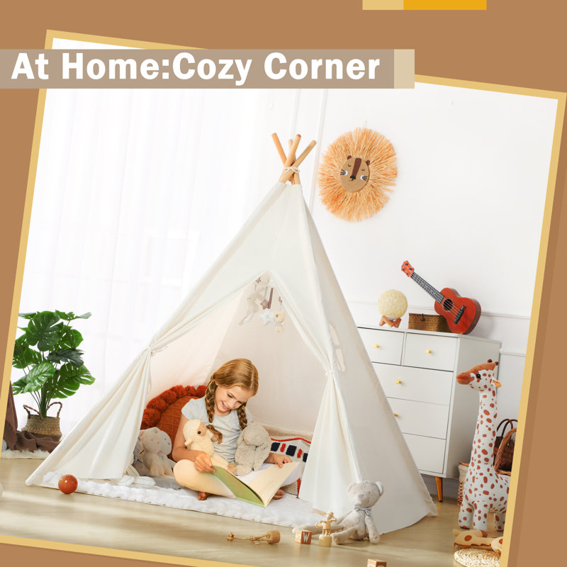 Wilwolfer Indoor/Outdoor Use Canvas Triangular Play Tent with Carrying Bag