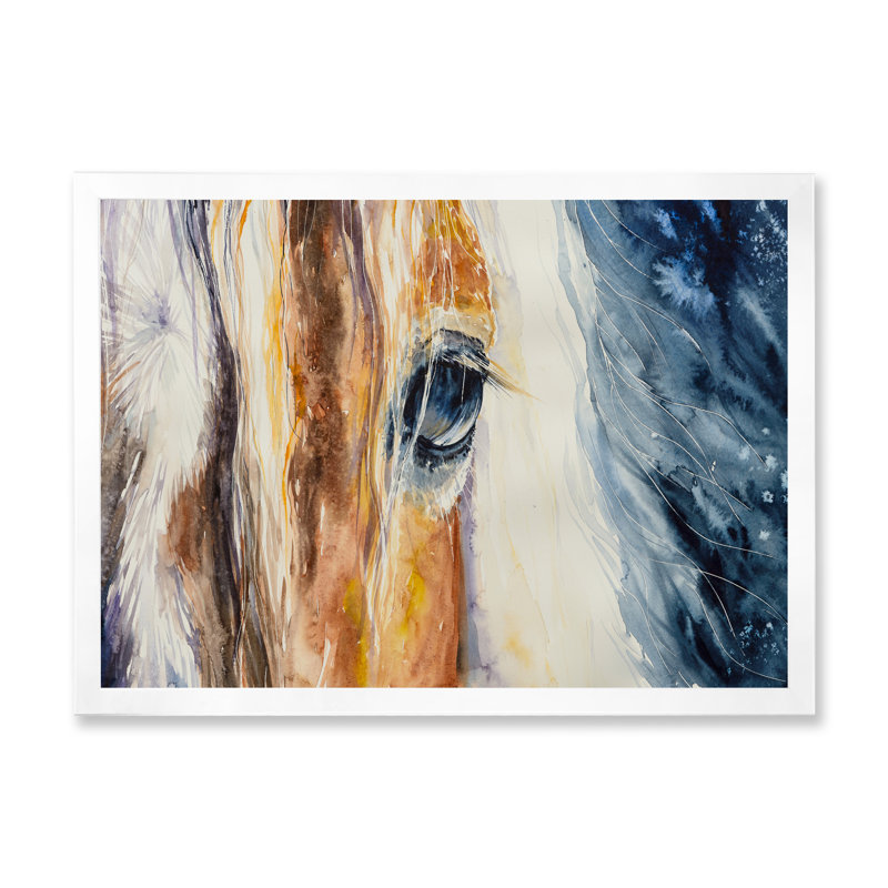 Gros plan sur un magnifique œil de cheval I - peinture sur toile, H 30 po x l 40 po x 1,5 po, Toile blanche encadrée
