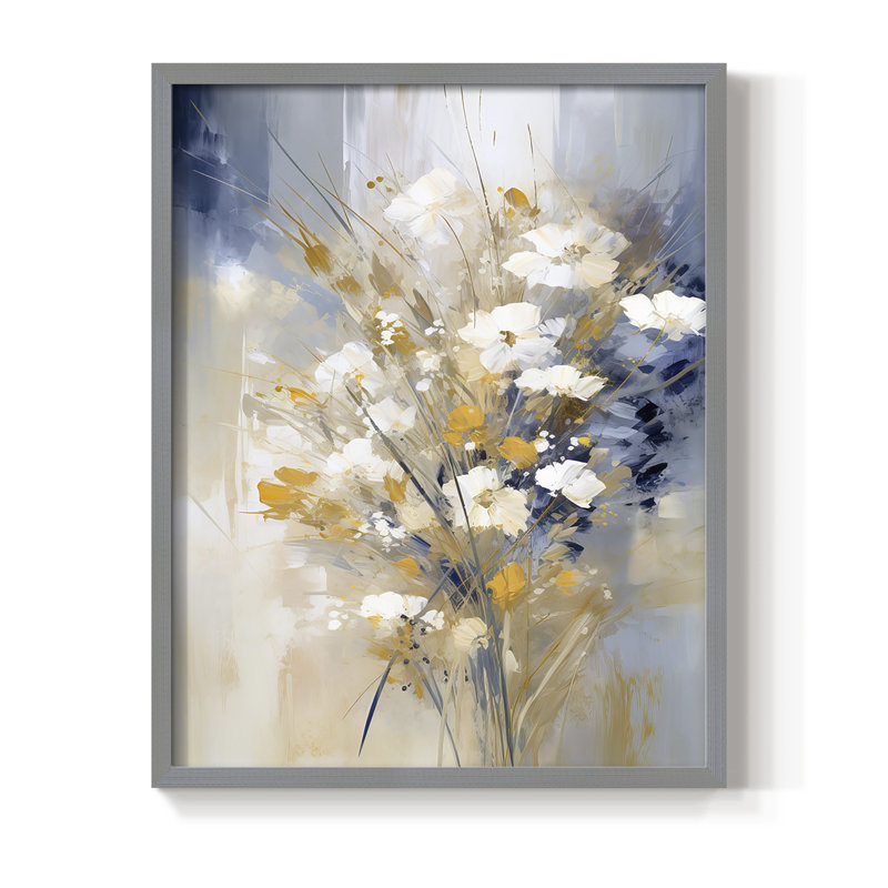 Série FLORAL CCLxxvii - reproduction encadrée de qualité supérieure - prête à être accrochée - aucun clou requis, Gris