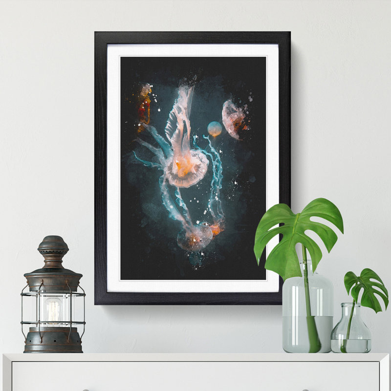 Peach Jellyfish - Picture Frame Graphic Art Print, Black Framed, 33cm H x 24cm W x 2cm D