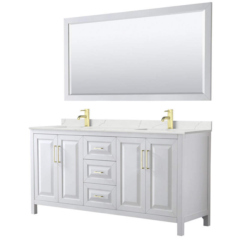 Daria 72'' W Vanity, White, Brushed Gold, Giotto Quartz