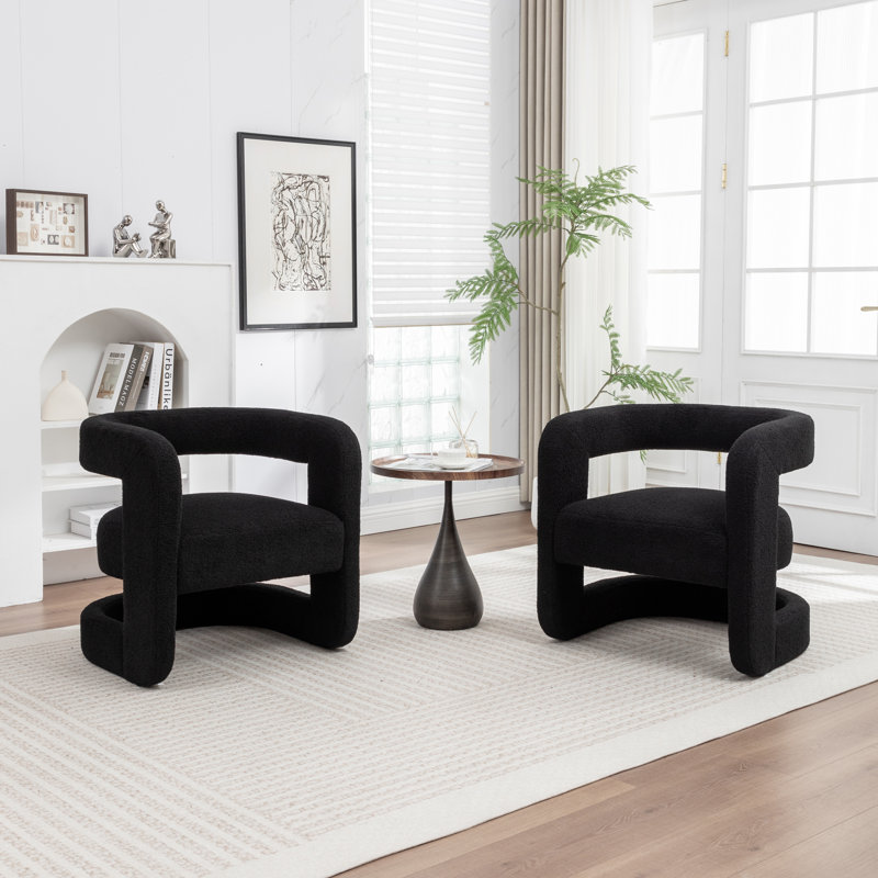 Modern Upholstered Barrel Chair, Black Teddy