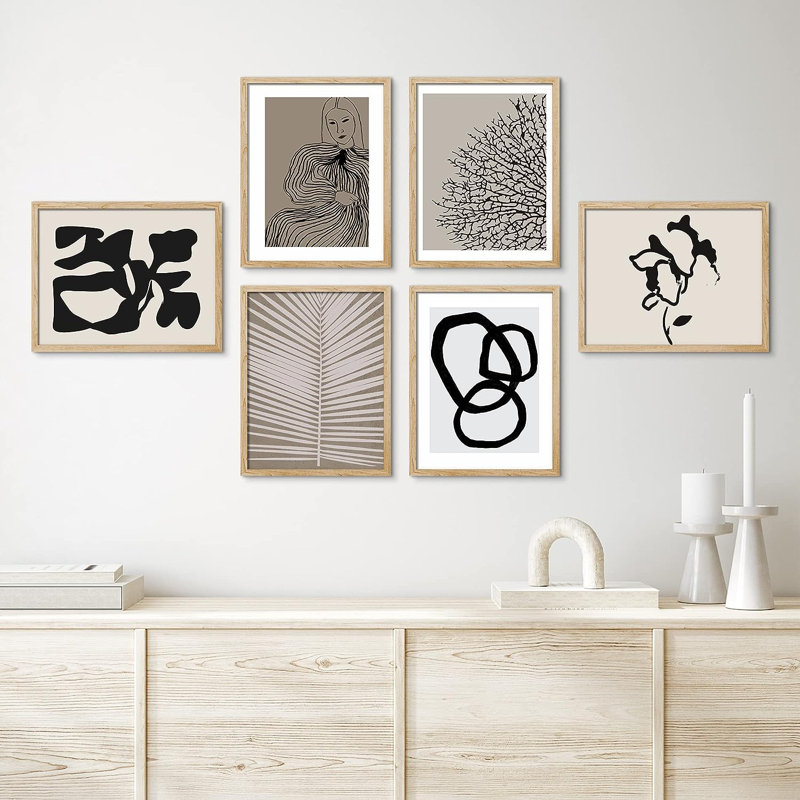 «Paint Stroke Palm Leaf», reproduction d'art sur papier 6 pièces, H 14 po x l 11 po x P 1 po, Naturel