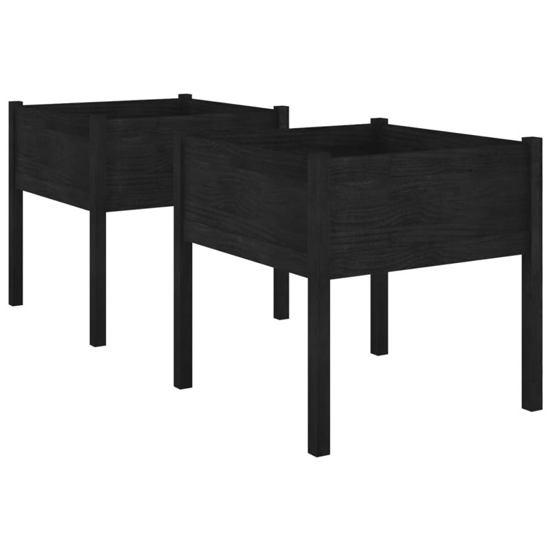 Red Barrel Studio Garden Planters 2 Pcs Black 19.7"X19.7"X27.6" Solid Wood Pine, Noir, H 27,6 po x l 27,6 po x P 27,6 po