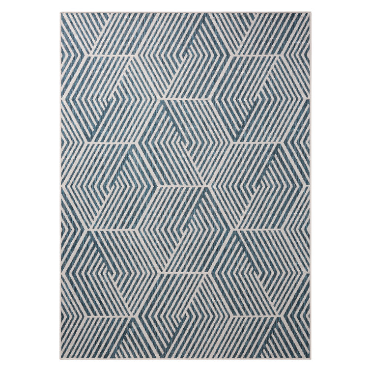 NICOLE MILLER NEW YORK Patio Country Ombre Geo Outdoor Area Rug, Navy Blue/Cream