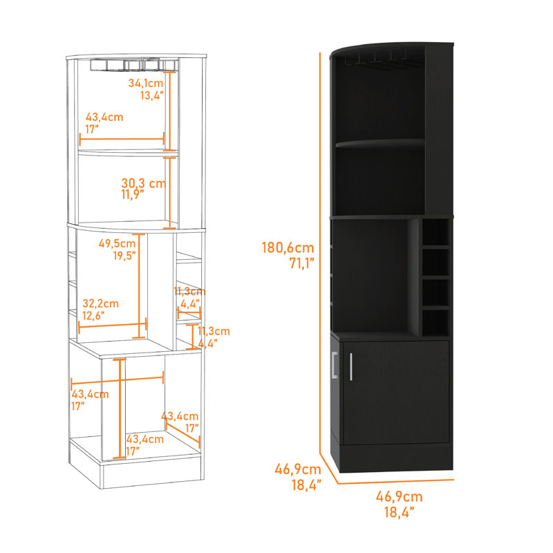 Black 8 2-Shelf Bar Cabinet - Contemporary Home Interior Element Piece Option