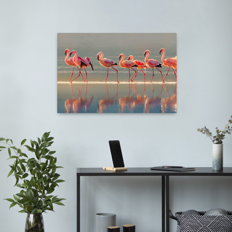 Flamingo Abstract Contemporary Bird Flamingo Landscape Nature Wall Art Print 1 Piece Wrapped Canvas Wall Art