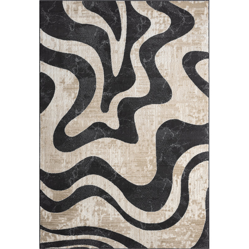 Abani Rugs TER200A Beige Black Swirl Modern Area Rug, Rectangle 5'3" x 7'6"