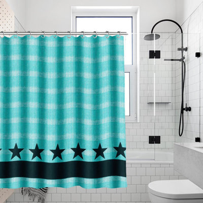 Rideaux de douche à carreaux turquoise avec étoiles noires, 71 x 71