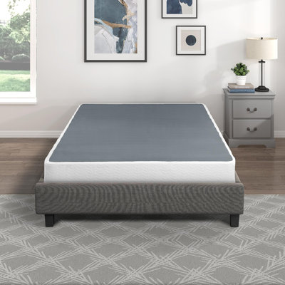 Queen Mattress Foundation 1Pc Black Metal Frame With Textured Fabric Cover