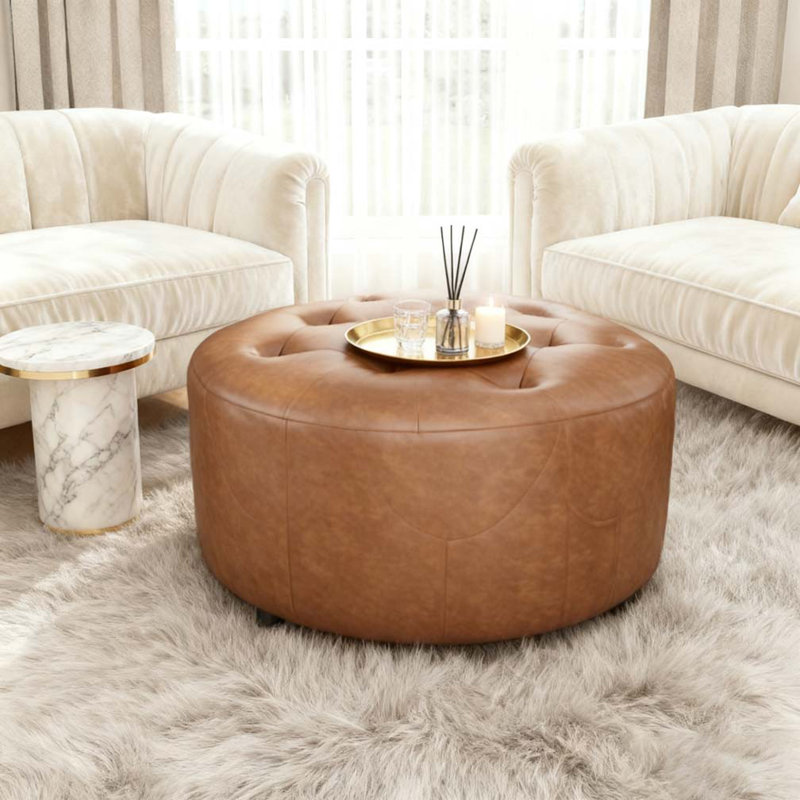 Upholstered Button Tufted Round Ottoman