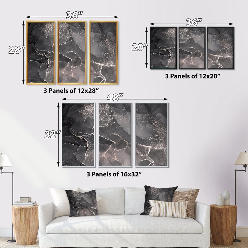 «Abstract Abstract Translucent Gray Ink Clouds», ensemble de 3 reproductions sur toile flottantes, H 28 po x l 36 po x P 1 po