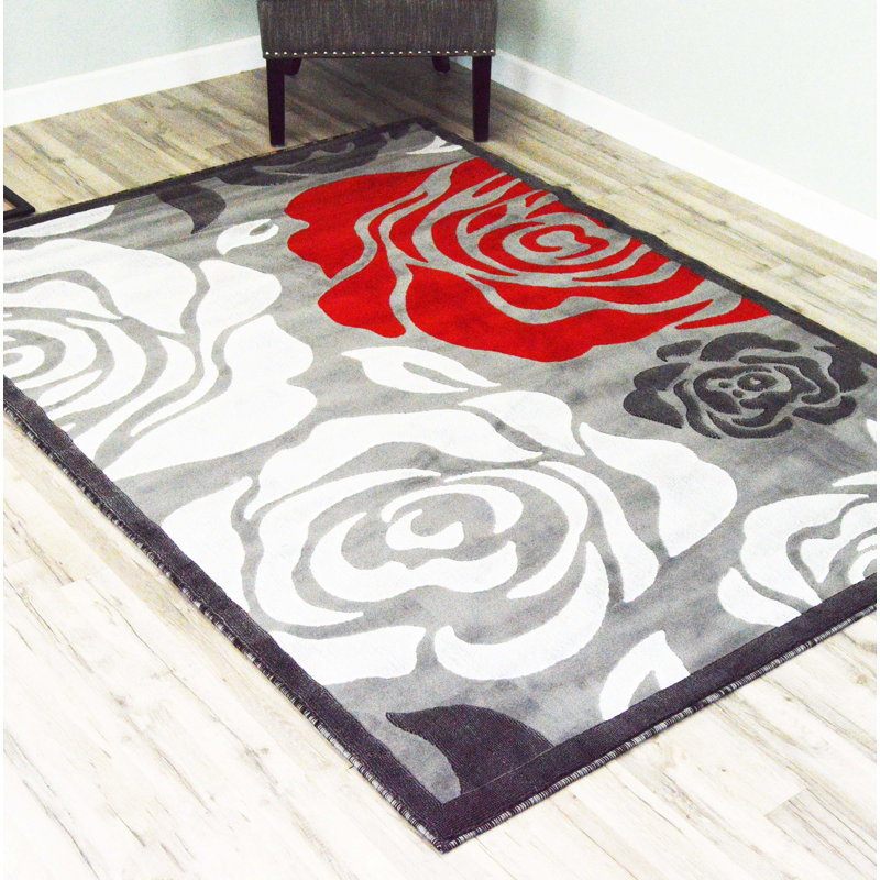 Tapis rouge / gris Seyda, Rectangle 5 pi x 7 pi