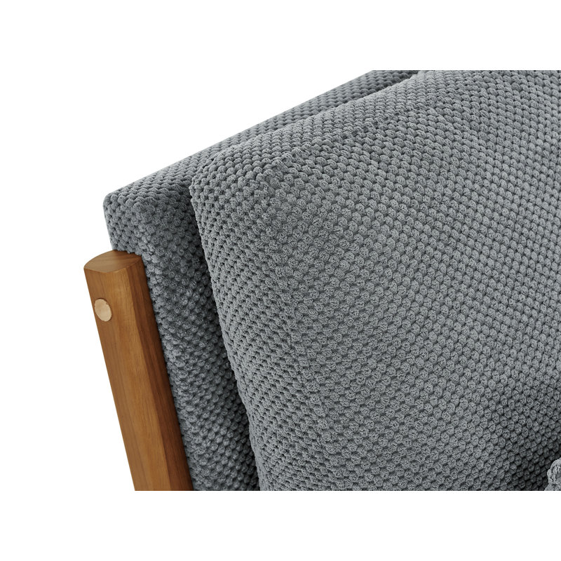 Chaise d'appoint Mid Century en bois massif avec coussin supplémentaire, Light Grey