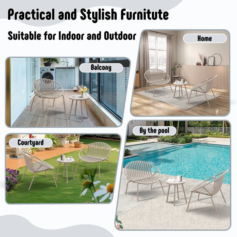 Patio Furniture Set, 3 Piece Resin Weave Seating Group with Table and 2 Resin Chairs, Outdoor Conversation Set for Garden