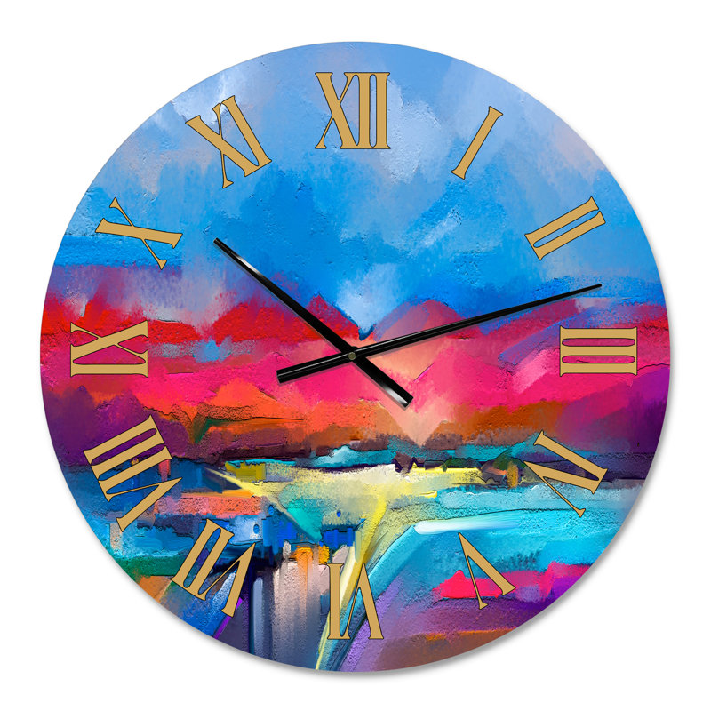 Horloge murale moderne peinte mauve et bleu, Petit